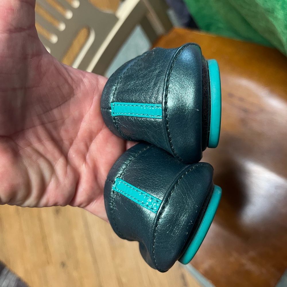 Tieks Metallic Teal Ballet Flats with Teal Heel Accent - Picture 5 of 6